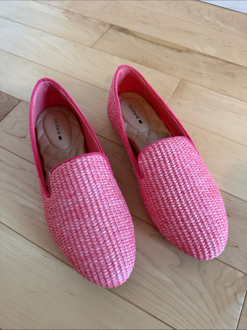Birdies Pink Woven Slip-On Loafers — Bright Pink